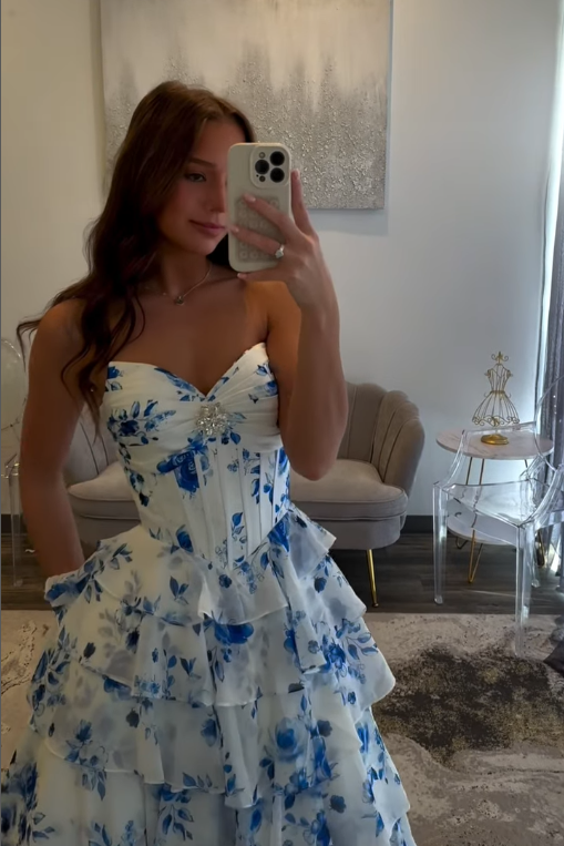 Sweetheart Strapless Empire Appliques Chiffon A-Line Party Prom Dress