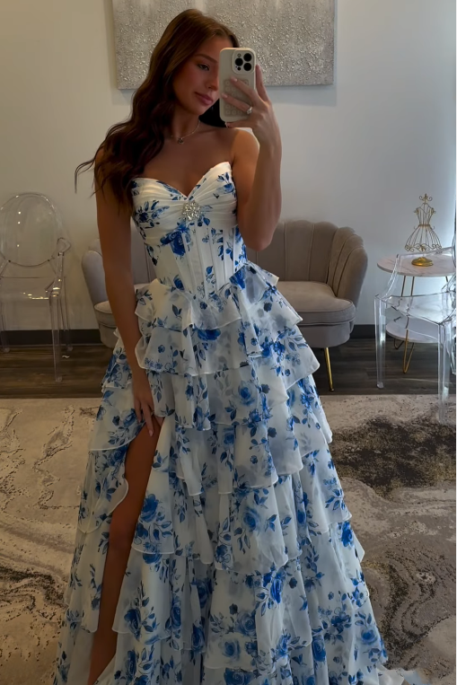 Sweetheart Strapless Empire Appliques Chiffon A-Line Party Prom Dress