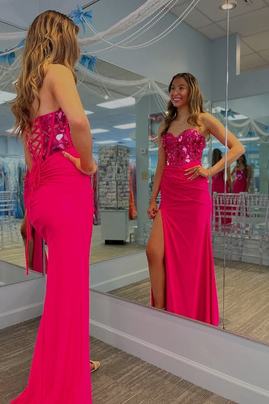 Sweetheart Strapless Empire Beaded Party Prom Dress With Slit