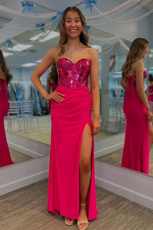Sweetheart Strapless Empire Beaded Party Prom Dress With Slit