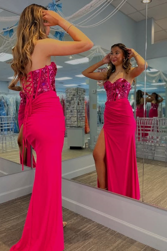 Sweetheart Strapless Empire Beaded Party Prom Dress With Slit