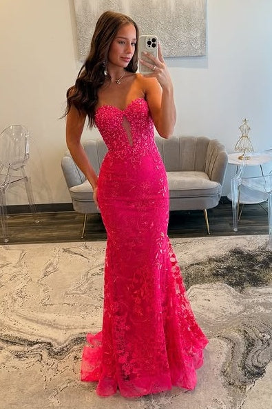Sweetheart Strapless Empire Lace Mermaid Party Prom Dress