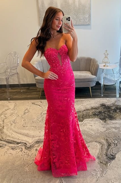 Sweetheart Strapless Empire Lace Mermaid Party Prom Dress