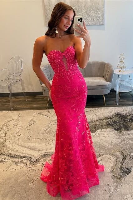 Sweetheart Strapless Empire Lace Mermaid Party Prom Dress