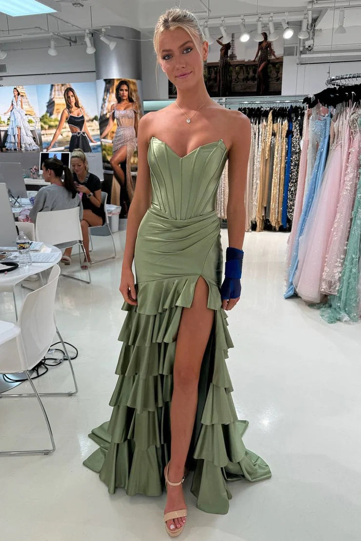Sweetheart Strapless Empire Ruched Tiered Party Prom Dress