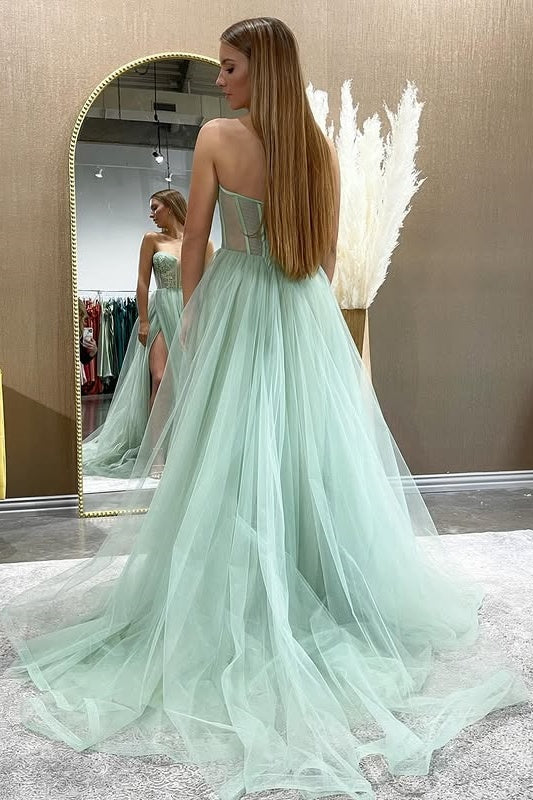 Sweetheart Strapless Empire Tulle A-Line Appliques Party Prom Dress