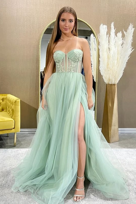 Sweetheart Strapless Empire Tulle A-Line Appliques Party Prom Dress
