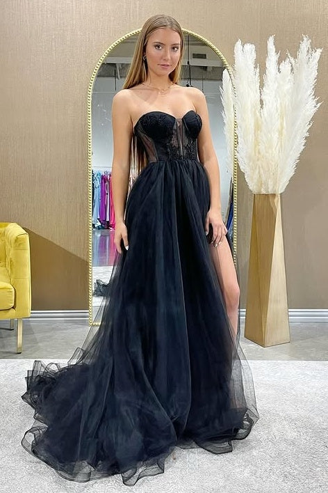 Sweetheart Strapless Empire Tulle A-Line Appliques Party Prom Dress