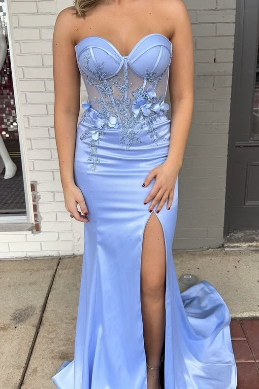 Sweetheart Strapless Floral Appliques Mermaid Party Prom Dress