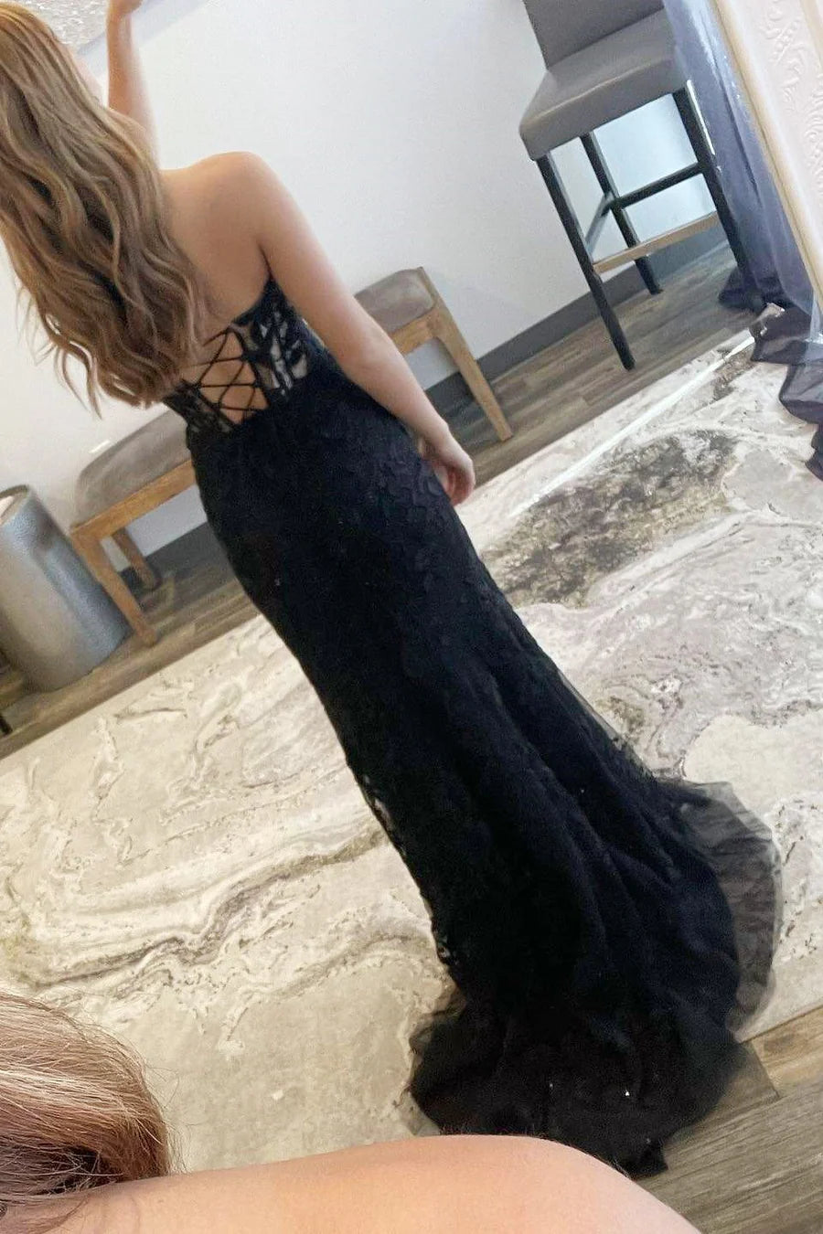Sweetheart Strapless Lace Mermaid Party Prom Dress With Slit
