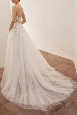 Sweetheart Strapless Sheer Tulle A-Line Beach Wedding Dress