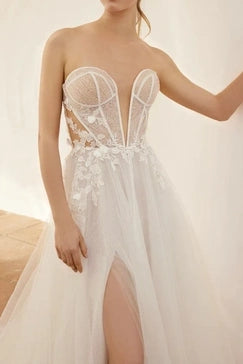Sweetheart Strapless Sheer Tulle A-Line Beach Wedding Dress