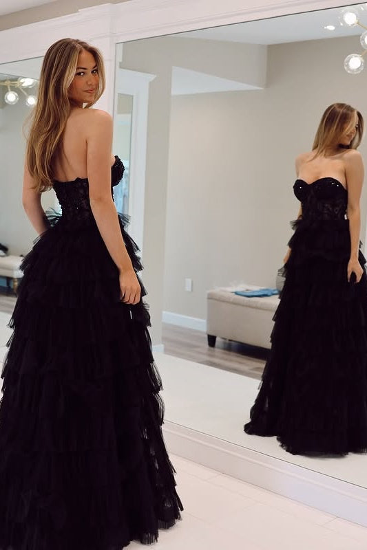 Sweetheart Strapless Tulle A-Line Empire Tiered Party Prom Dress