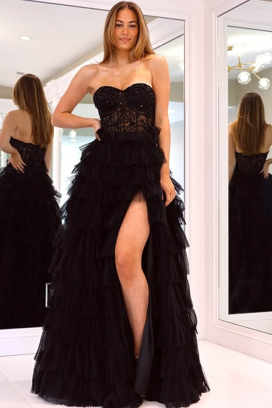Sweetheart Strapless Tulle A-Line Empire Tiered Party Prom Dress