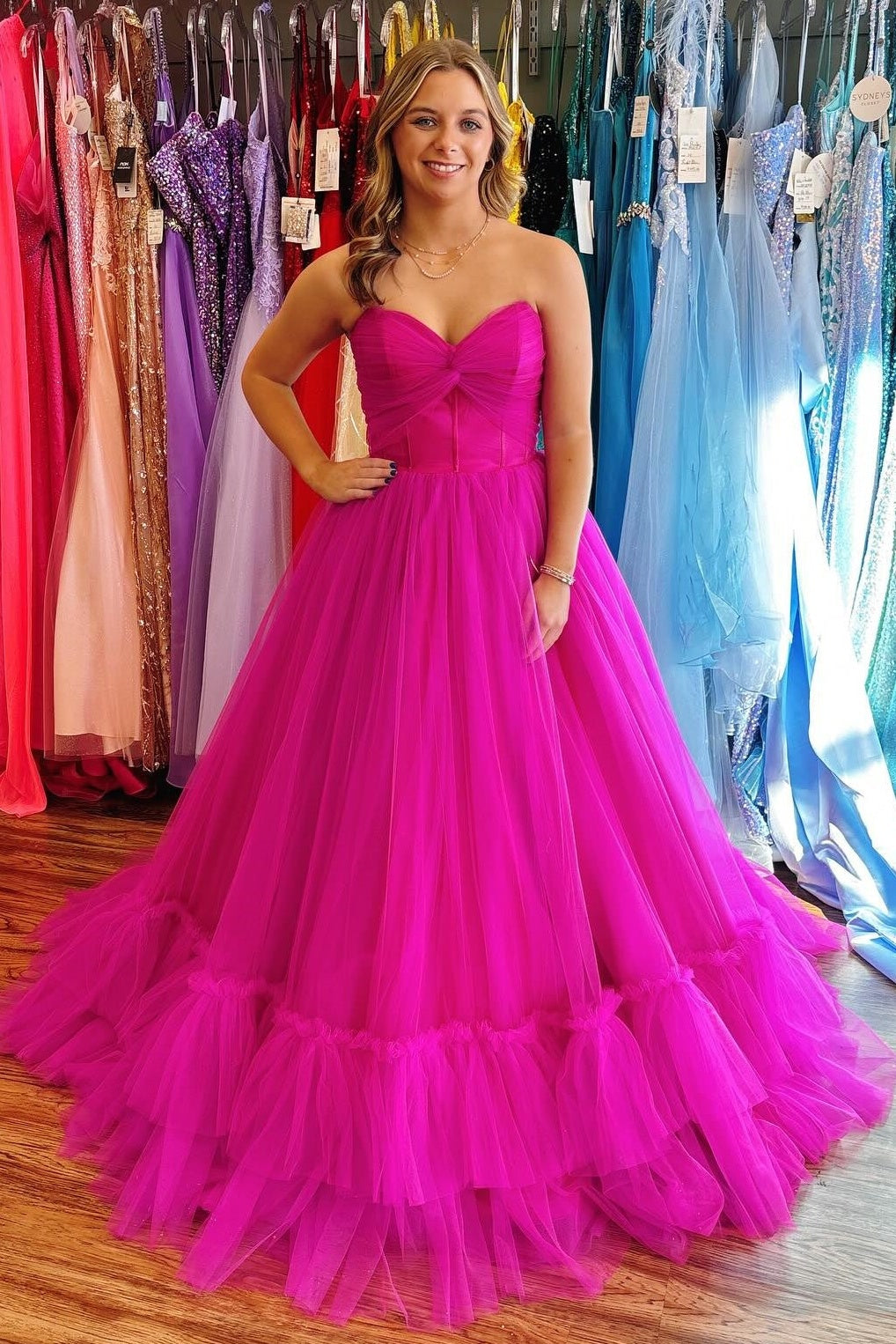 Sweetheart Strapless Tulle A-Line Long Party Prom Dress