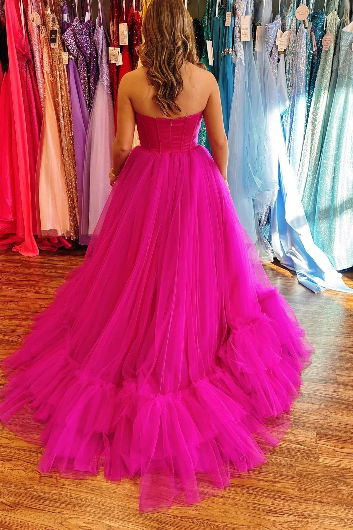 Sweetheart Strapless Tulle A-Line Long Party Prom Dress