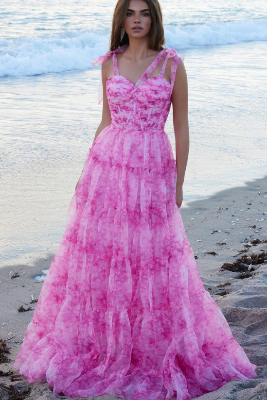Tulle A-Line Bow Straps Sweetheart Long Party Prom Dress