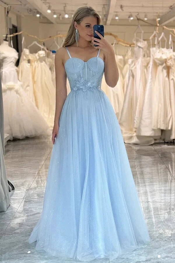 Tulle A-Line Empire Floral Appliques Sweetheart Party Prom Dress