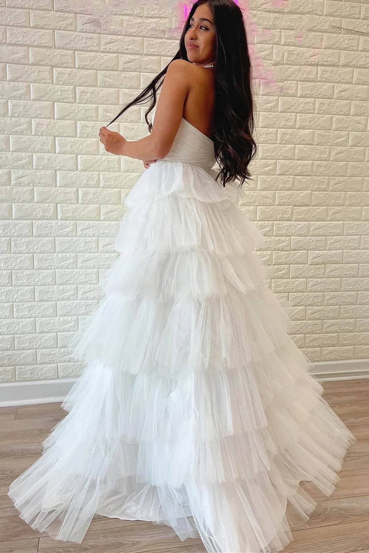 Tulle A-Line Empire Strapless Tiered Party Prom Dress