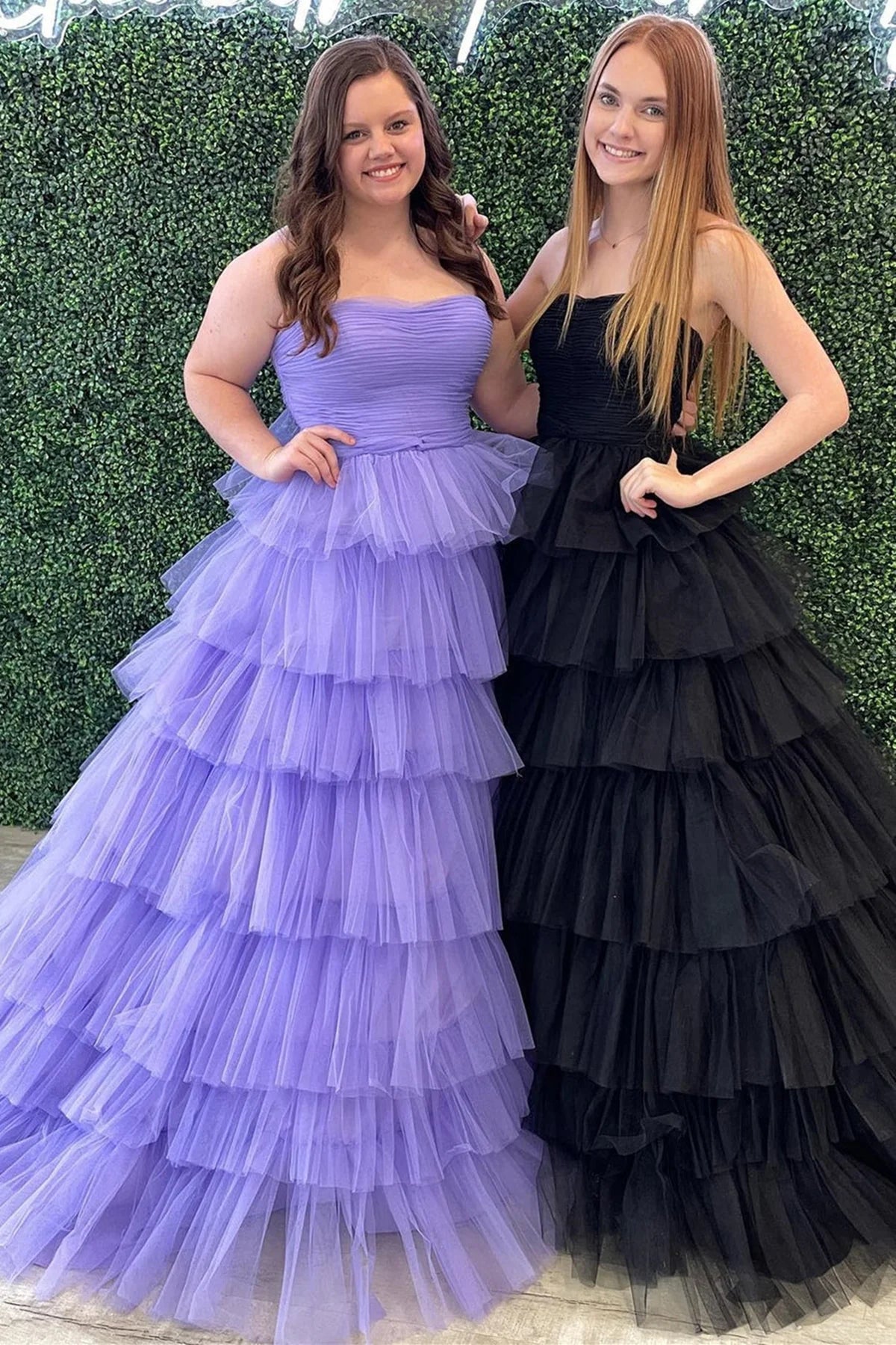 Tulle A-Line Empire Strapless Tiered Party Prom Dress