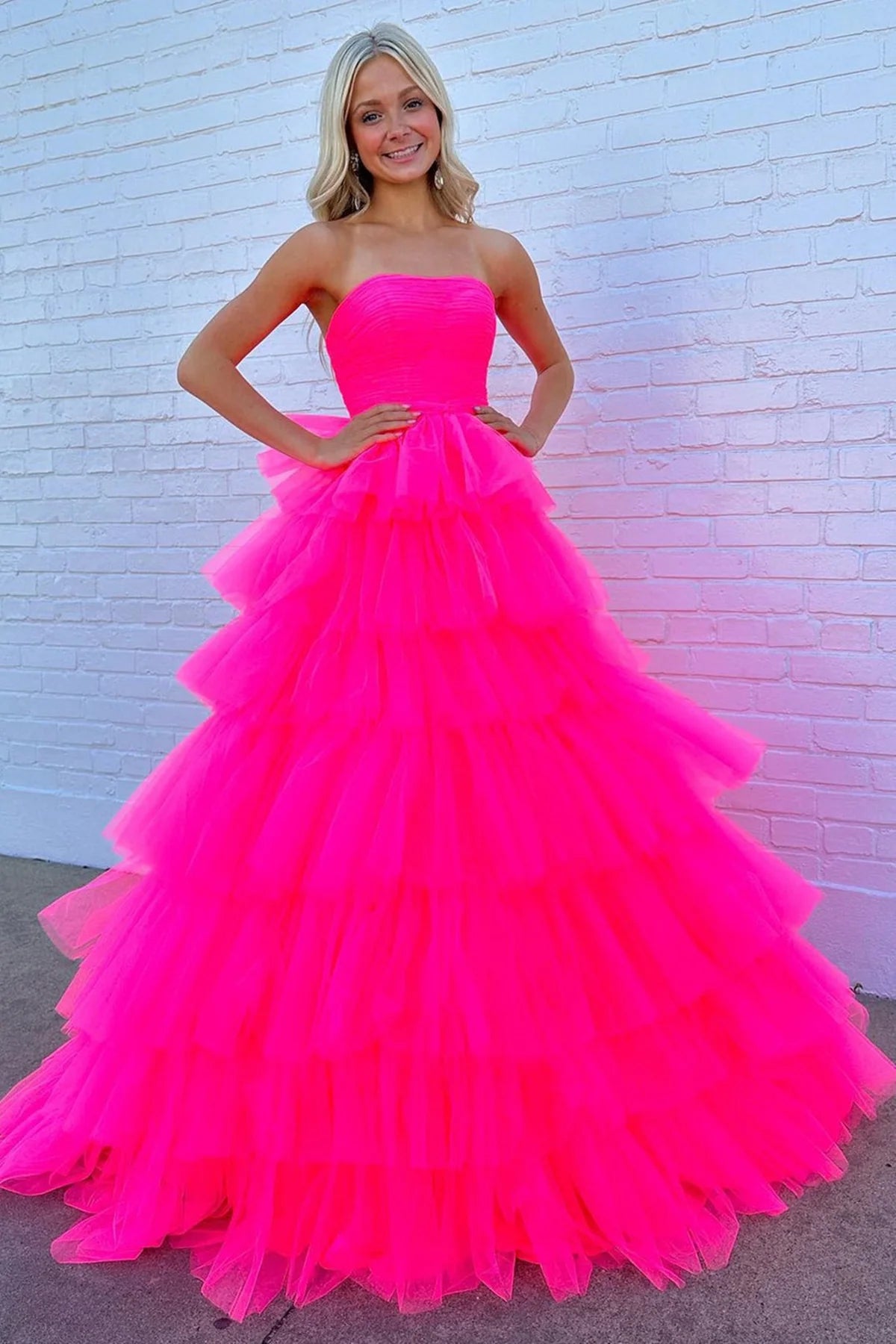 Tulle A-Line Empire Strapless Tiered Party Prom Dress