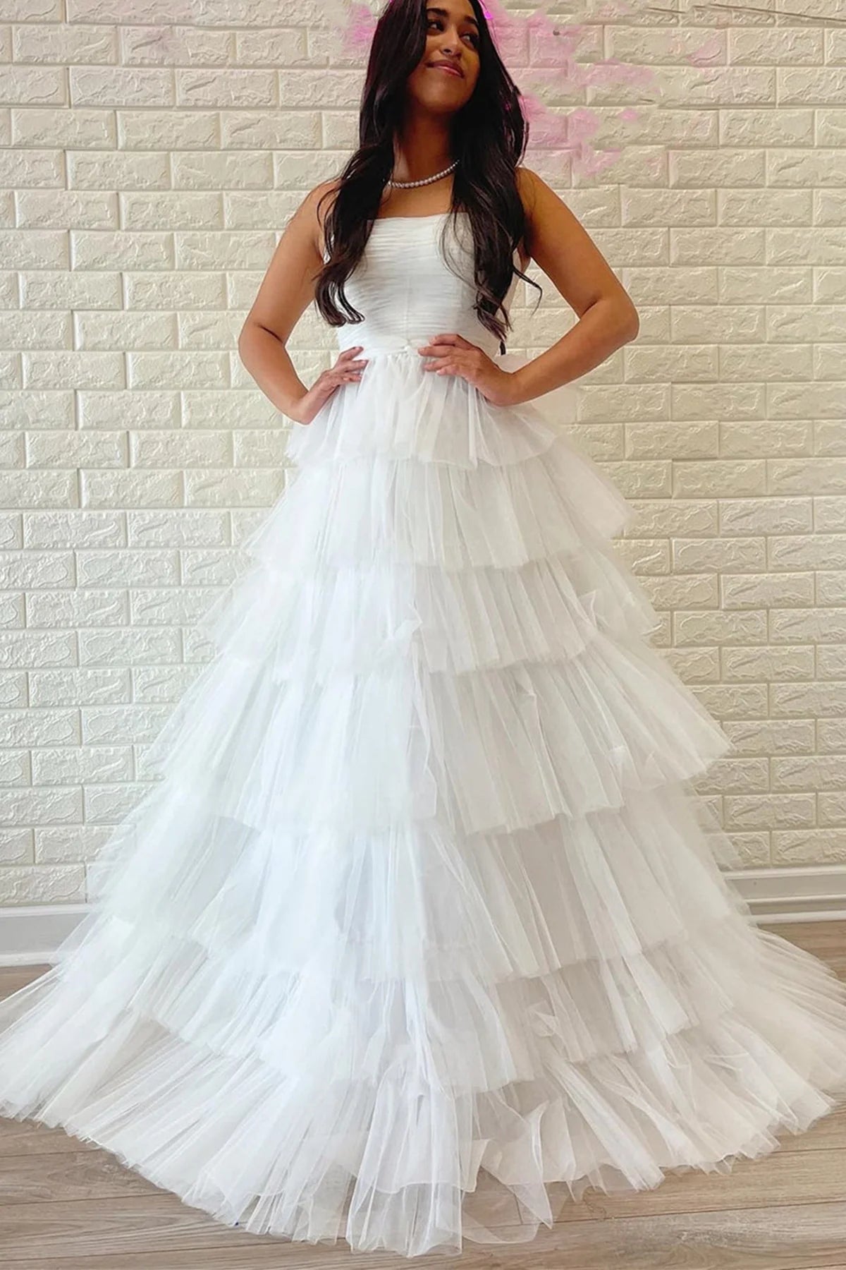 Tulle A-Line Empire Strapless Tiered Party Prom Dress