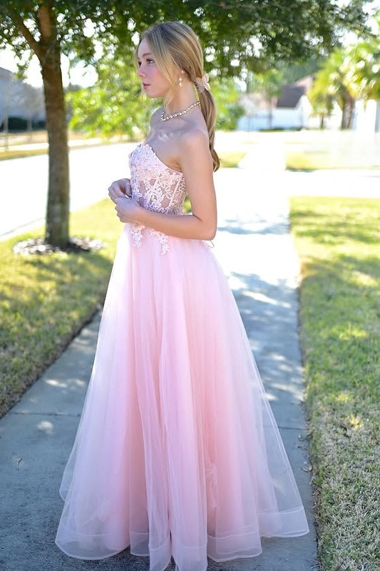 Tulle A-Line Empire Sweetheart Strapless Appliques Party Prom Dress