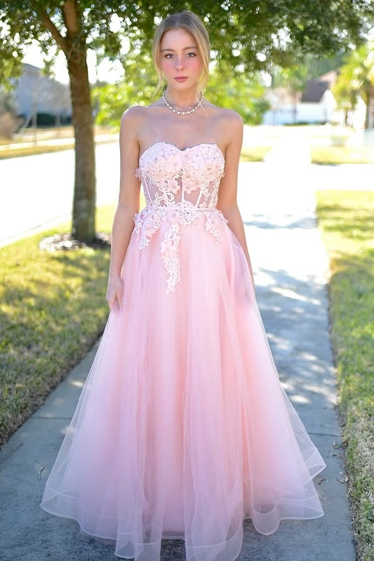 Tulle A-Line Empire Sweetheart Strapless Appliques Party Prom Dress