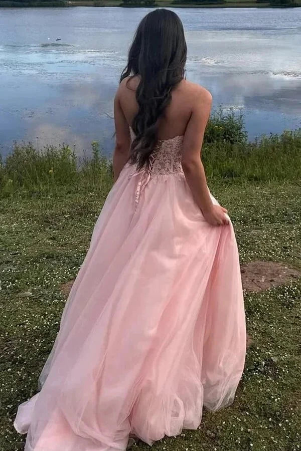 Tulle A-Line Empire Sweetheart Strapless Appliques Party Prom Dress
