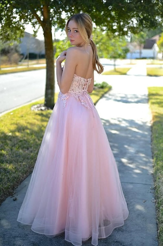 Tulle A-Line Empire Sweetheart Strapless Appliques Party Prom Dress
