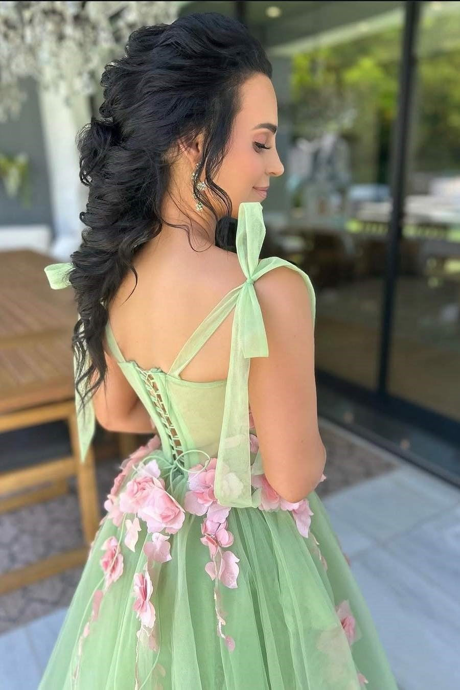 Tulle A-Line Florals Appliques Party Prom Dress