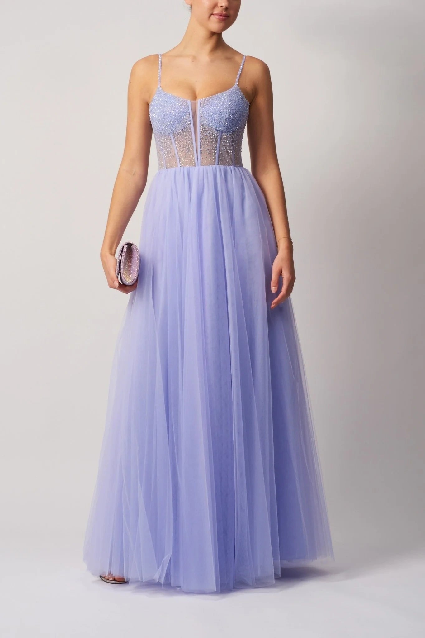 Tulle A-Line Sleeveless Sheer Empire Party Prom Dress