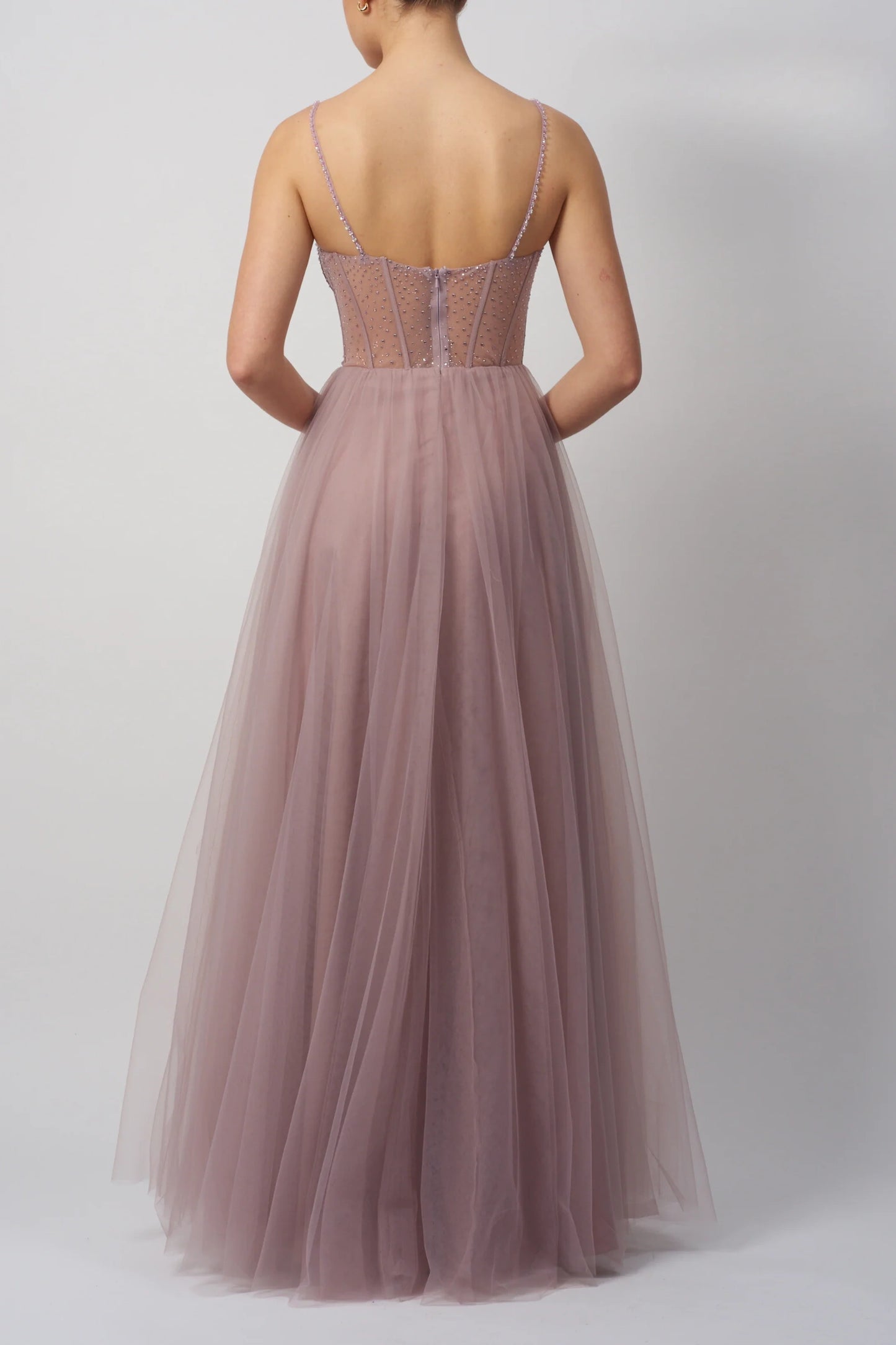 Tulle A-Line Sleeveless Sheer Empire Party Prom Dress