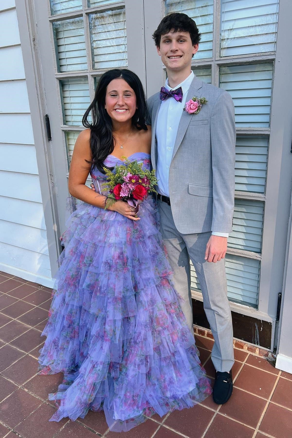 Tulle A-Line Sweetheart Strapless Tiered Florla Party Prom Dress