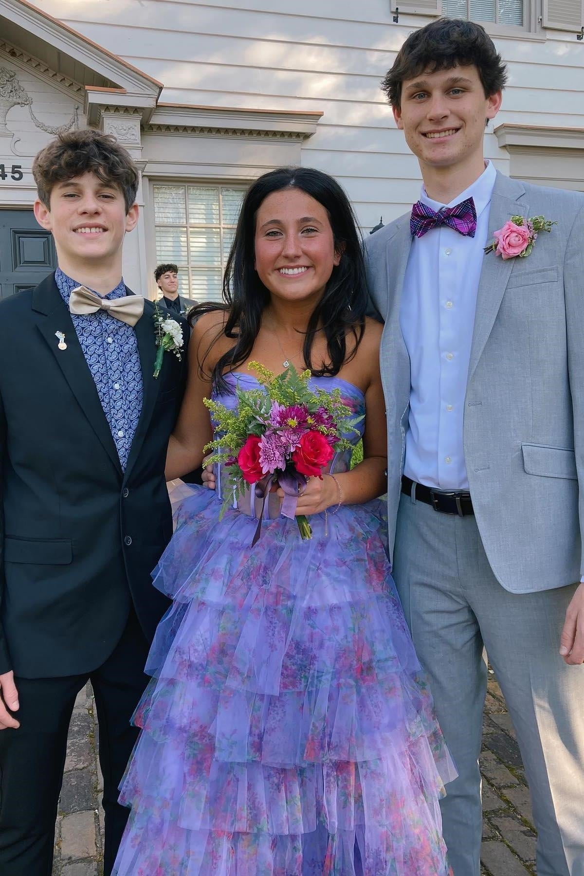 Tulle A-Line Sweetheart Strapless Tiered Florla Party Prom Dress