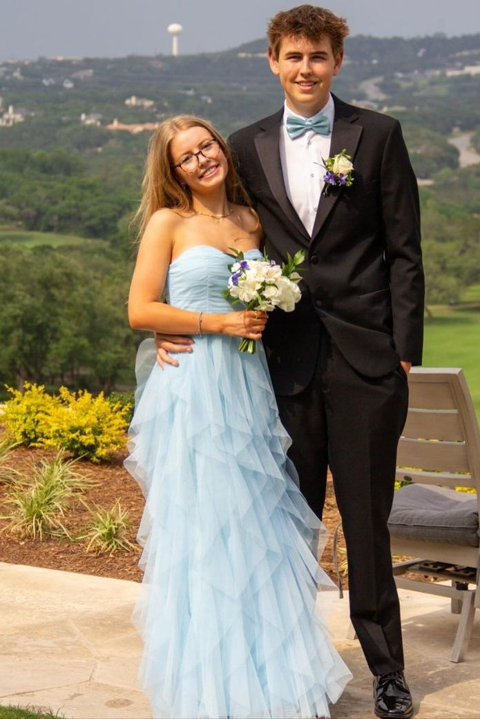 Tulle A-Line Sweetheart Strapless Tiered Party Prom Dress