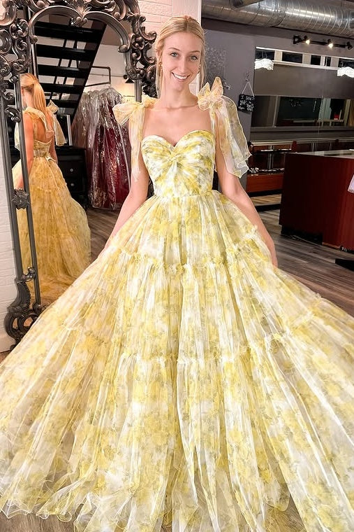 Tulle A-Line Sweetheart Straps Appliques Formal Party Prom Dress