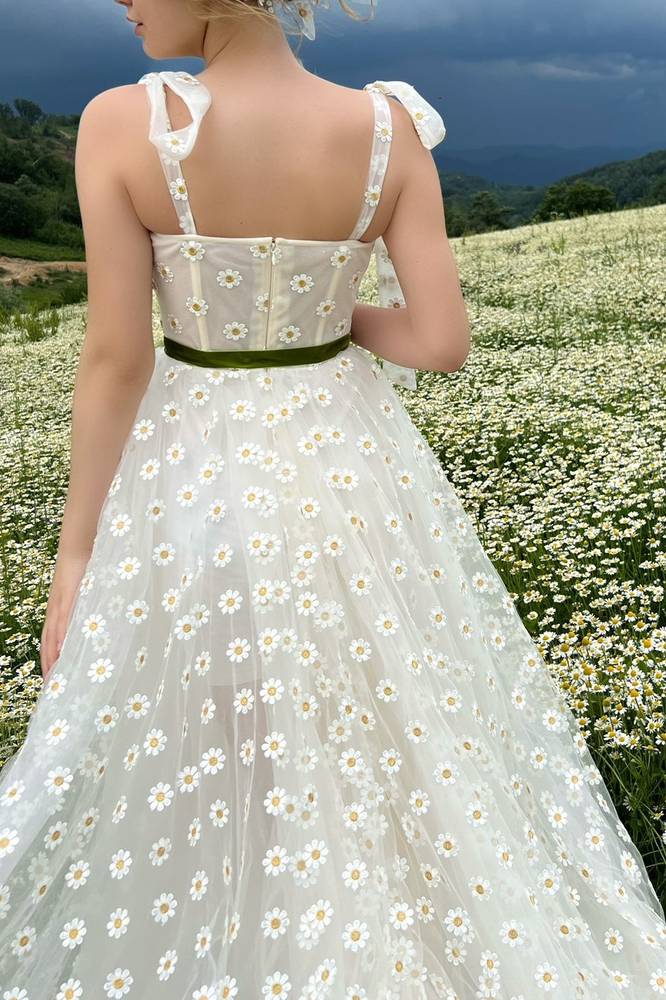 Tulle A-line Sweetheart Sleeveless Floral Prom Party Dress