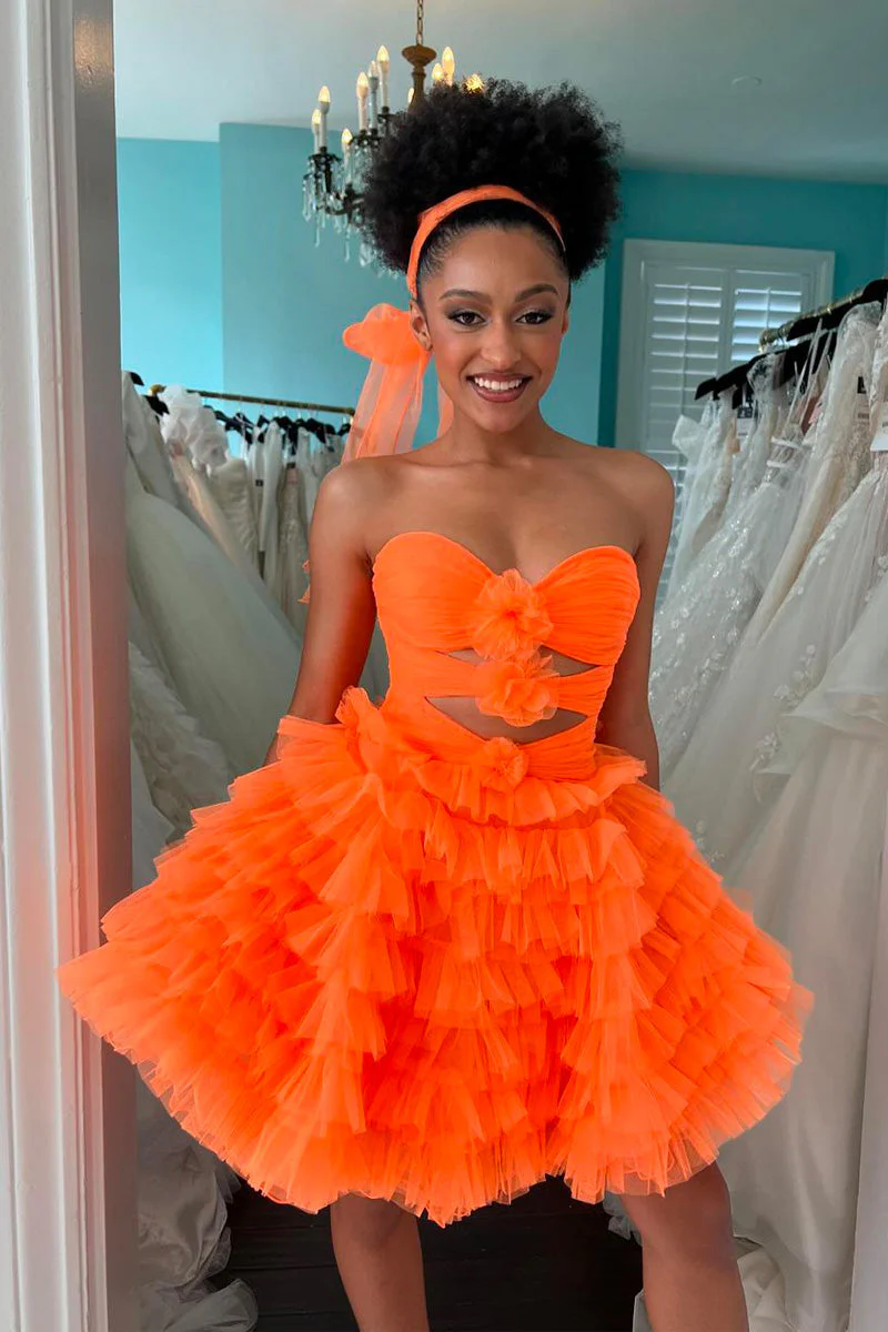 Tulle Sweetheart Strapless Empire Tiered Short Homecoming Dress