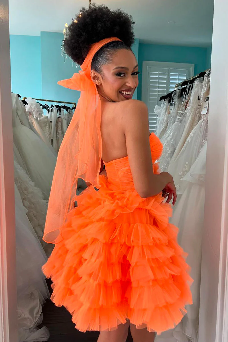 Tulle Sweetheart Strapless Empire Tiered Short Homecoming Dress