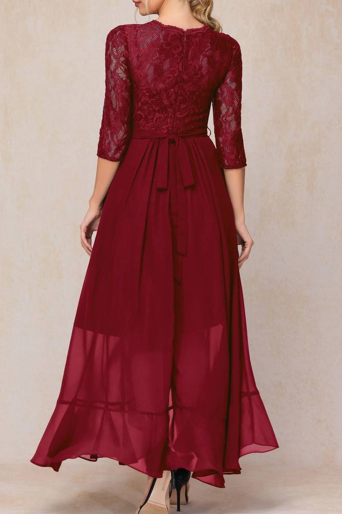 Two Tone Round Half Sleeves Ruffled Mother Of Brides Dress