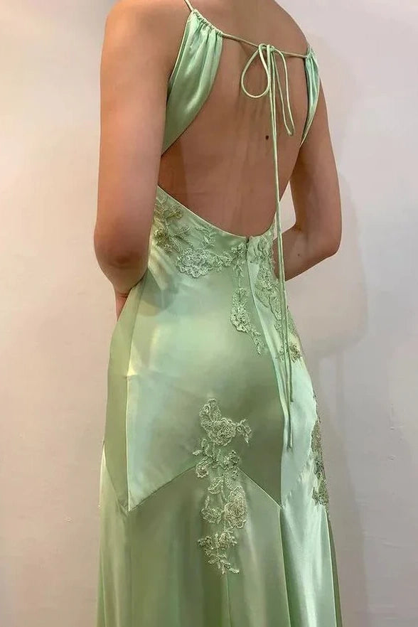 V-Neck Backless Appliques A-Line Party Prom Dress