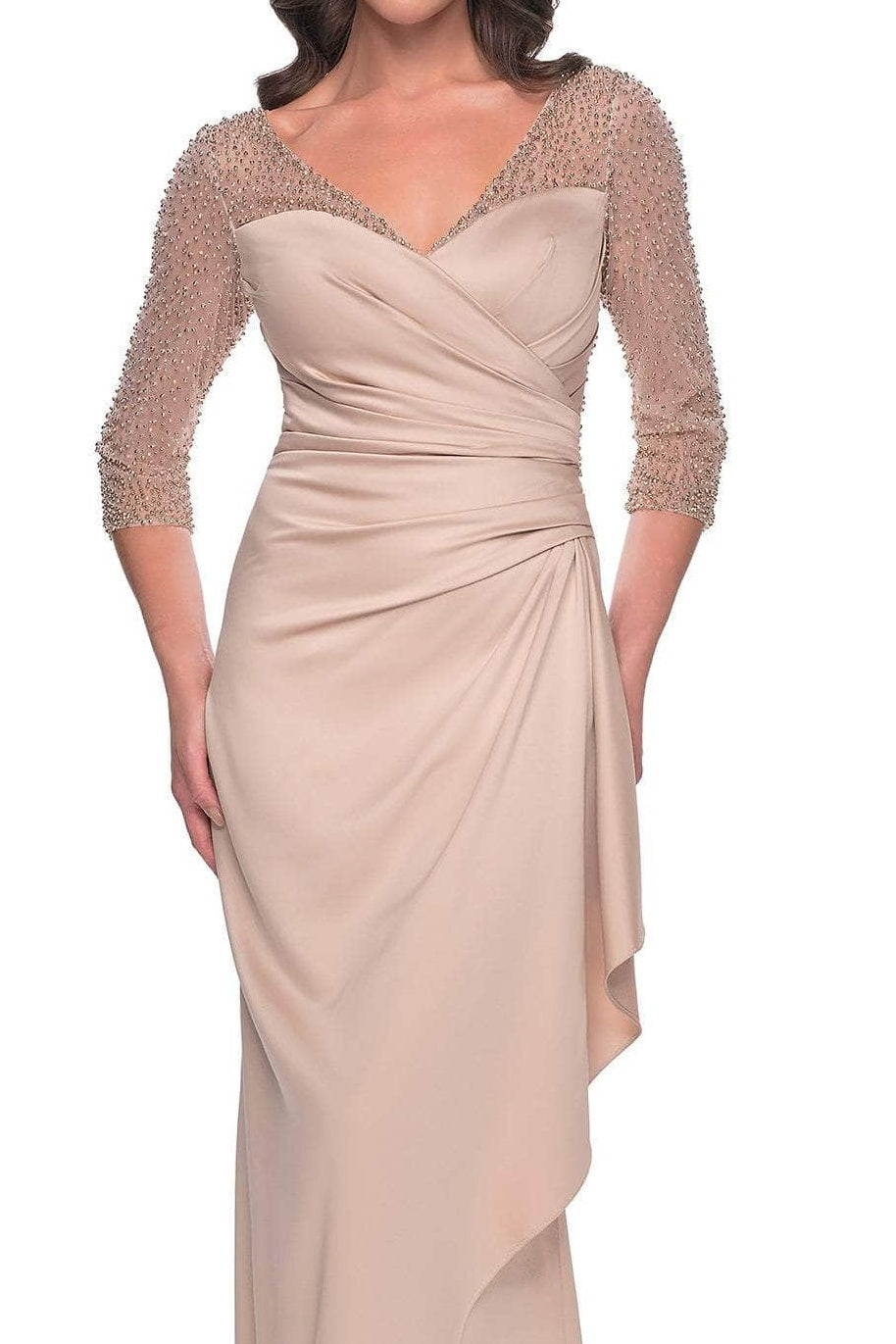 V-Neck Empire Ruched Beaded Ruffled Mother Of Brides Dress