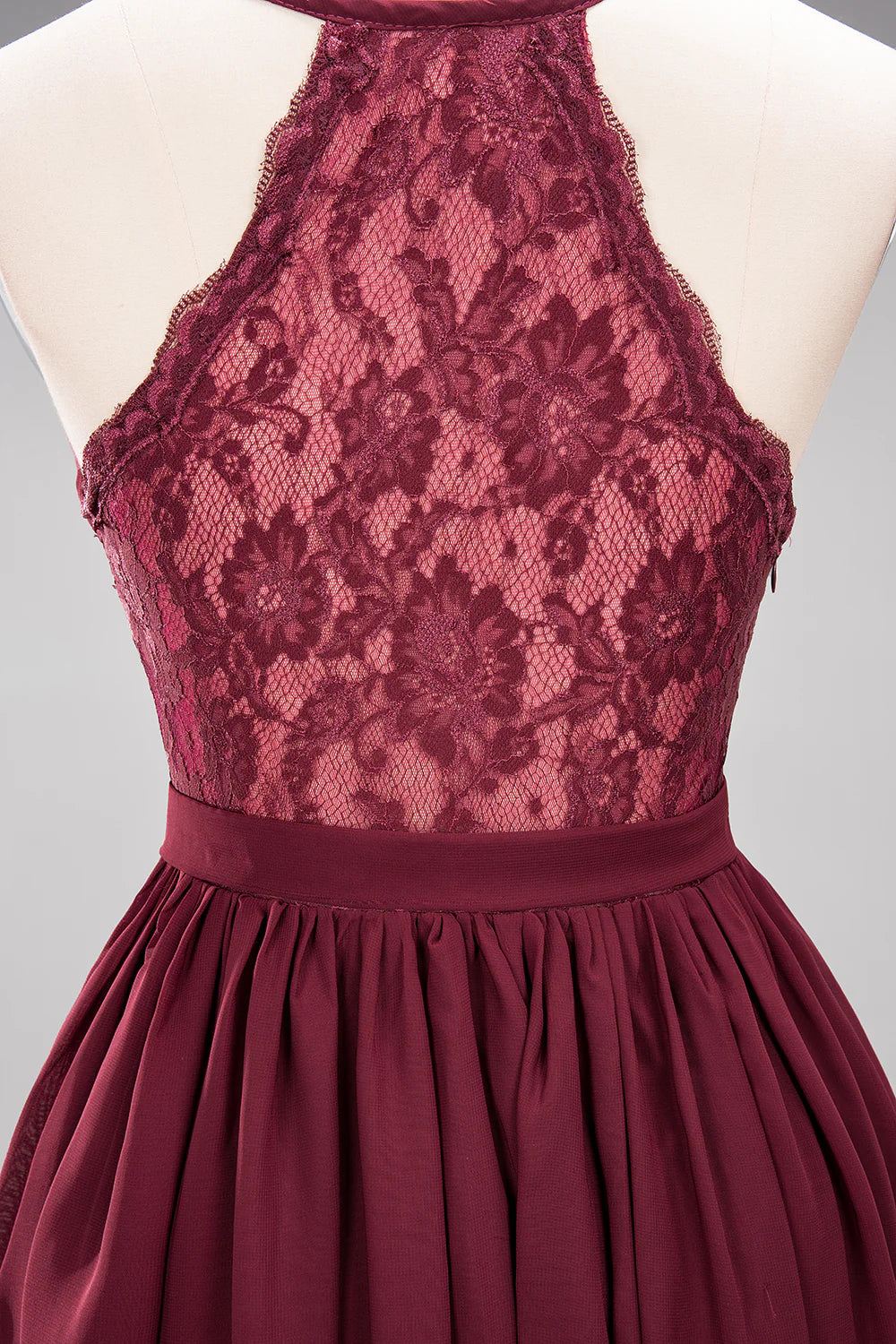 V-Neck A-Line Burgundy Bridesmaid Dress With Lace And Chiffon