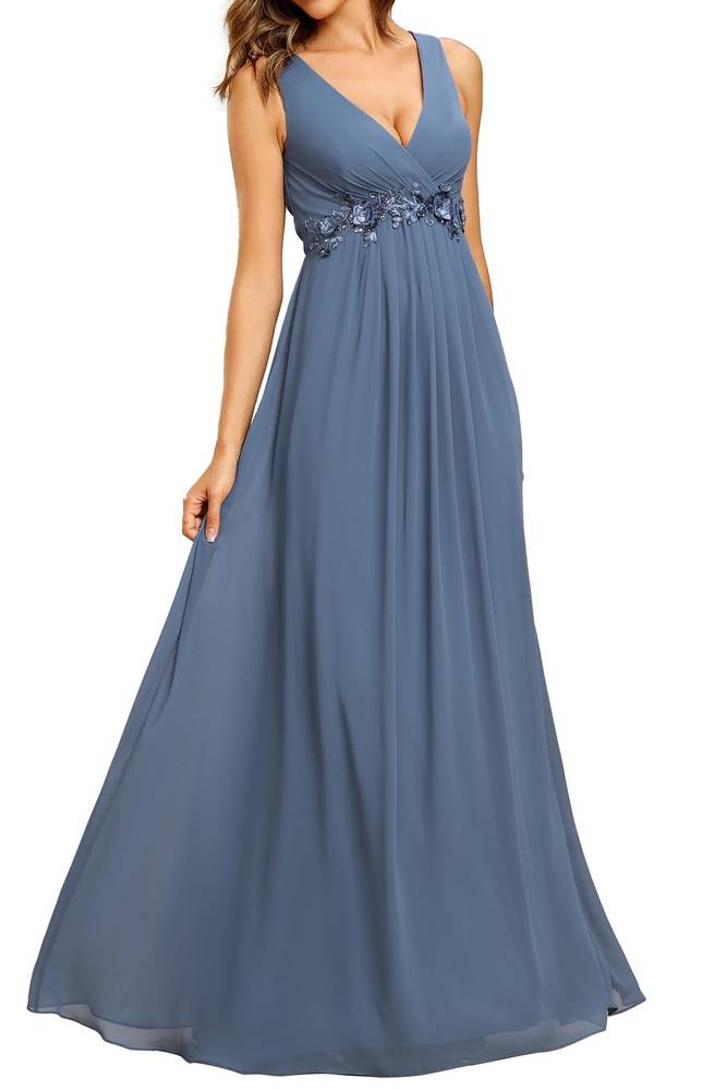 V-Neck Sleeveless Appliques Empire Chiffon Mother Of Brides Dress