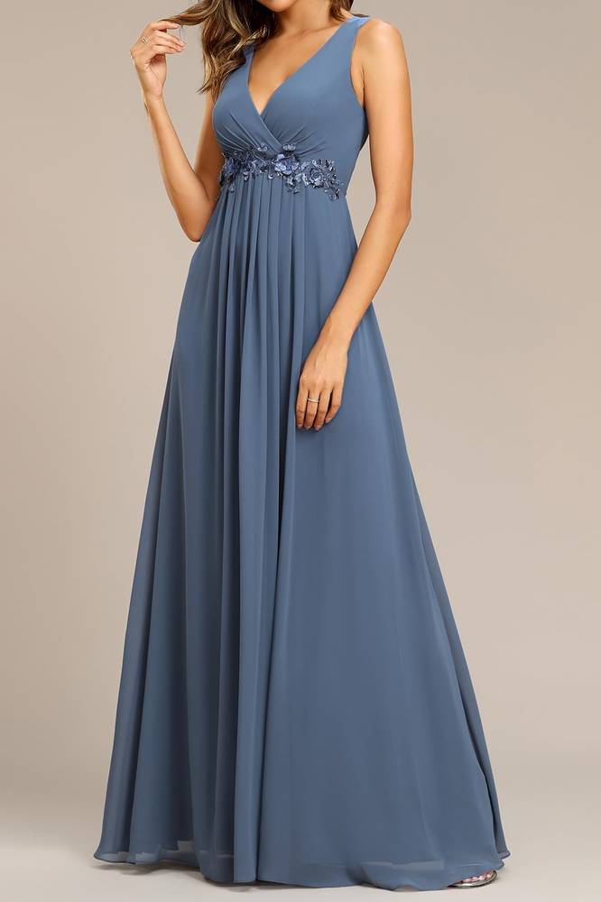 V-Neck Sleeveless Appliques Empire Chiffon Mother Of Brides Dress