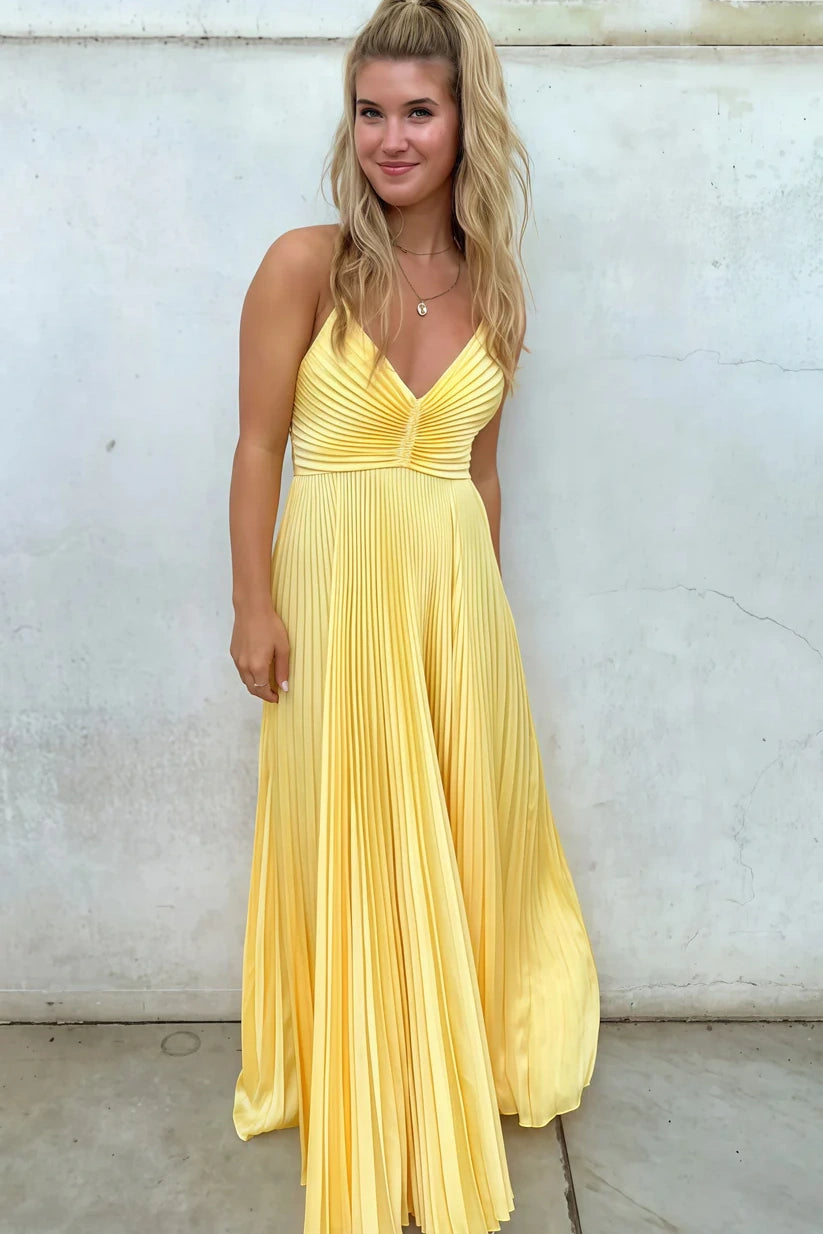 V-Neck Sleeveless Empire Ruched Long Party Prom Dress