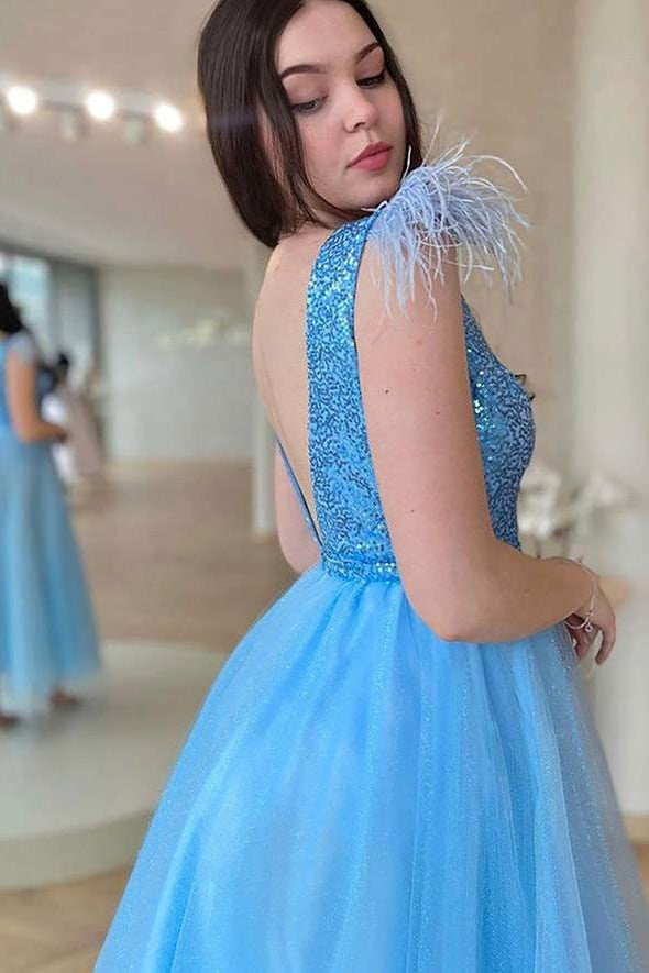 V-Neck Sleeveless Sequins And Tulle Party Prom Dress