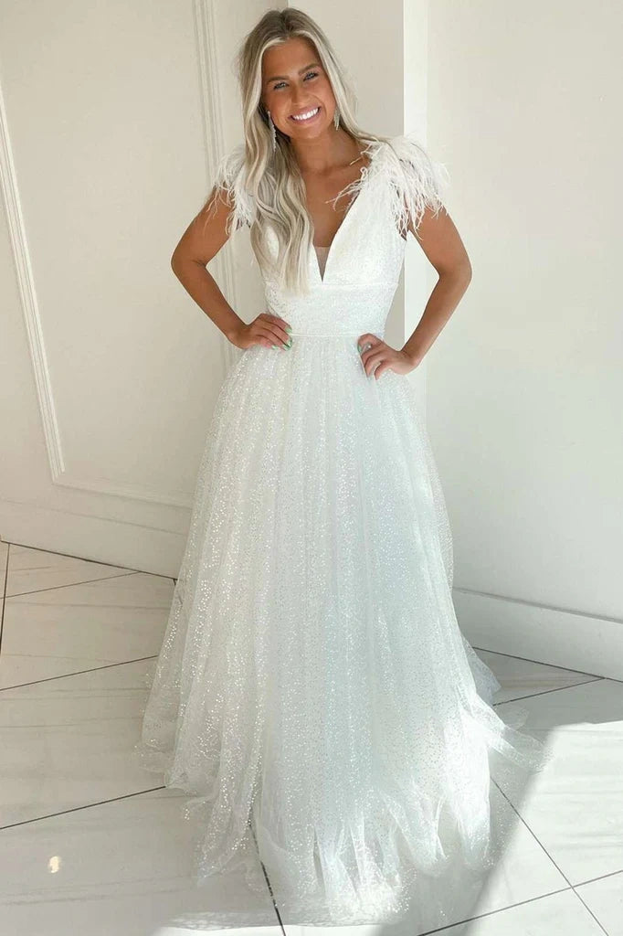 V-Neck Sleeveless Tulle A-Line Empire Evening Prom Dress