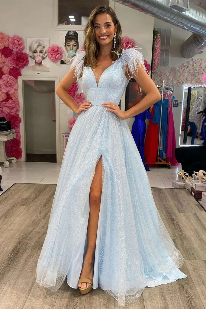V-Neck Sleeveless Tulle A-Line Empire Evening Prom Dress